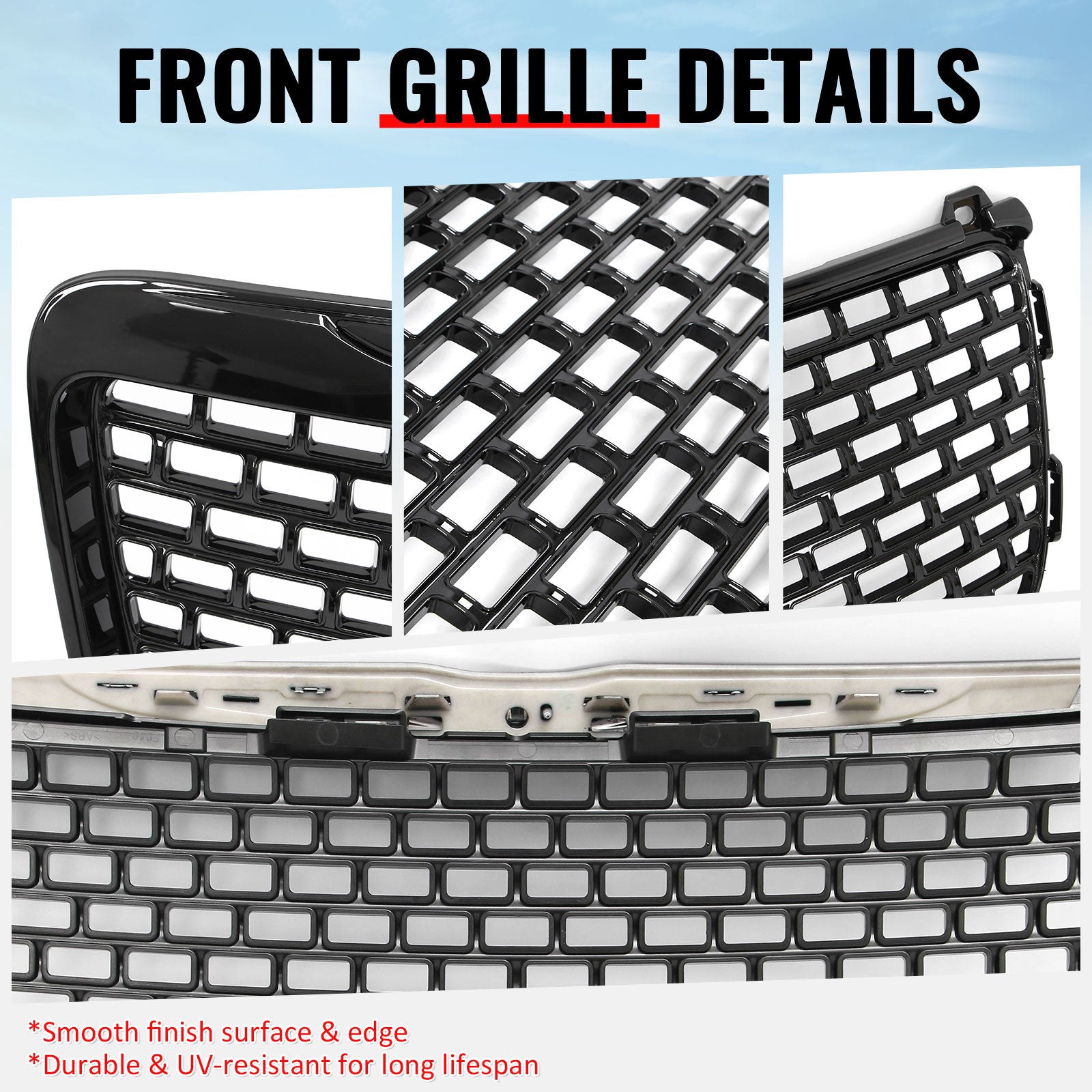 Fits 11-14 Chrysler 300 SRT8 Style Front Bumper Upper Grille Gloss Black ABS