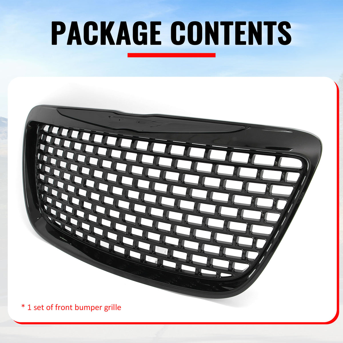 Fits 11-14 Chrysler 300 SRT8 Style Front Bumper Upper Grille Gloss Black ABS