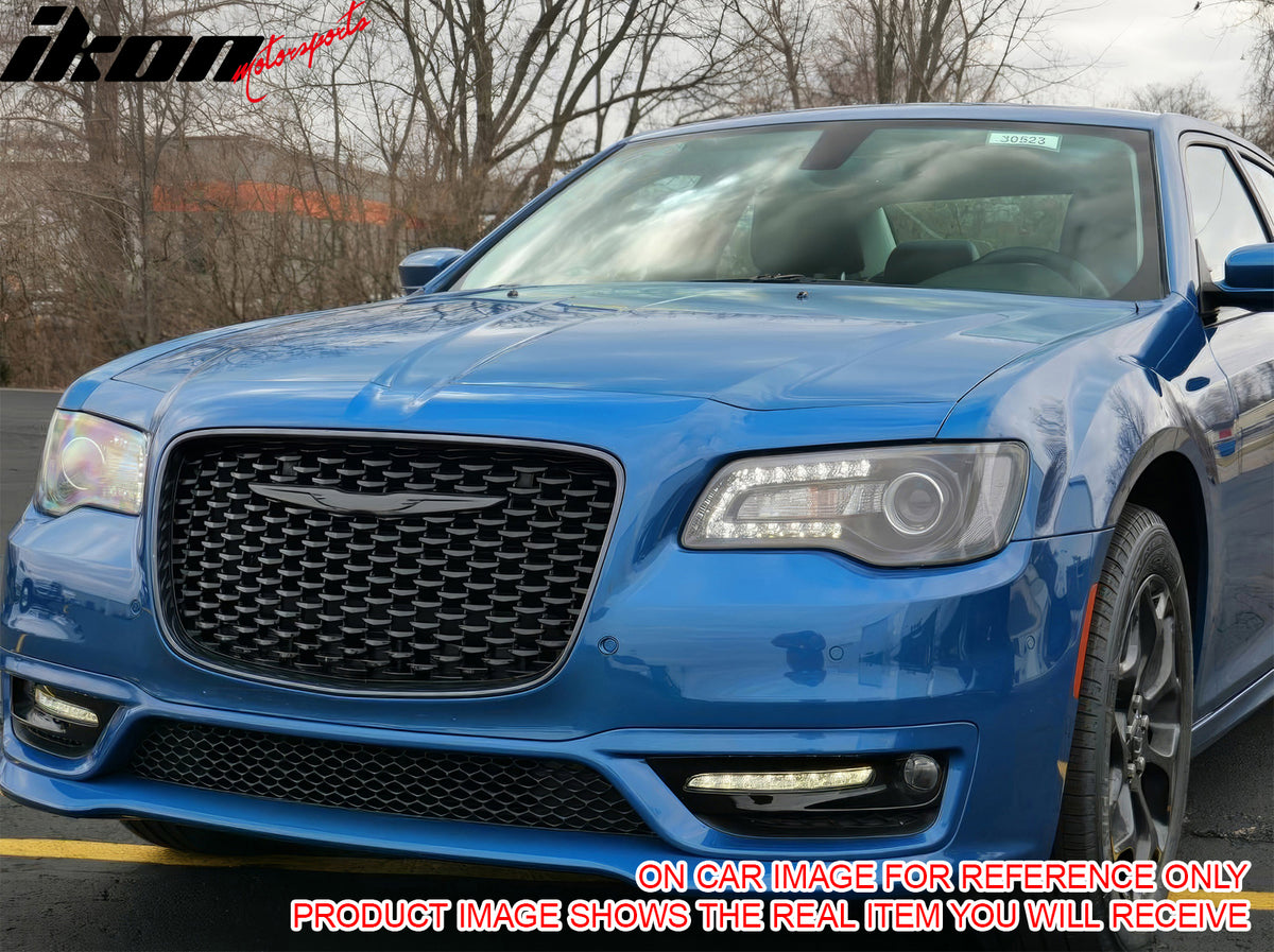 IKON MOTORSPORTS Front Upper Grille, Compatible with 2015-2023 Chrysler 300 All Models, 300S Sport Style Gloss Black ABS Injection Replacement Clip on Front Bumper Hood Grill 1PC