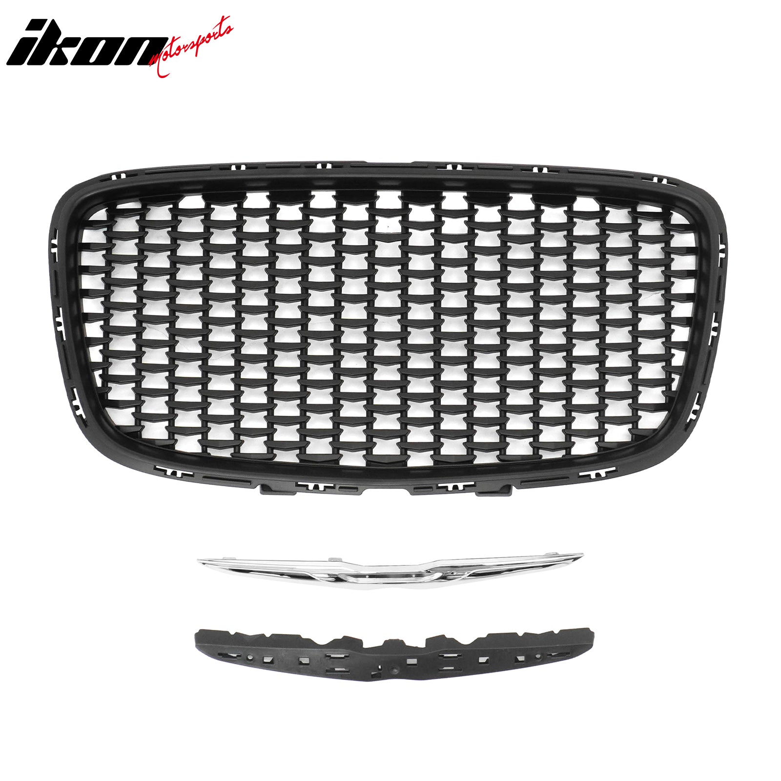 For 15-23 Chrysler 300 300S Sport Matte Black Front Bumper Upper + Lower Grilles