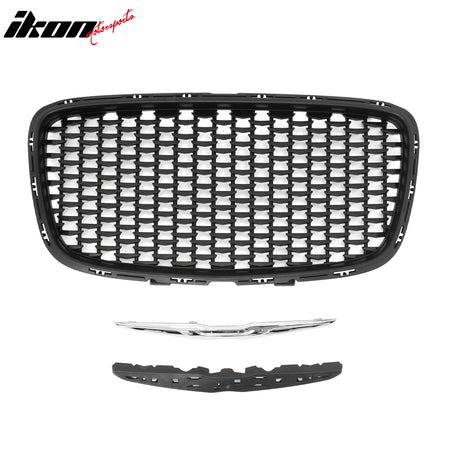 For 15-23 Chrysler 300 300S Sport Matte Black Front Bumper Upper + Lower Grilles