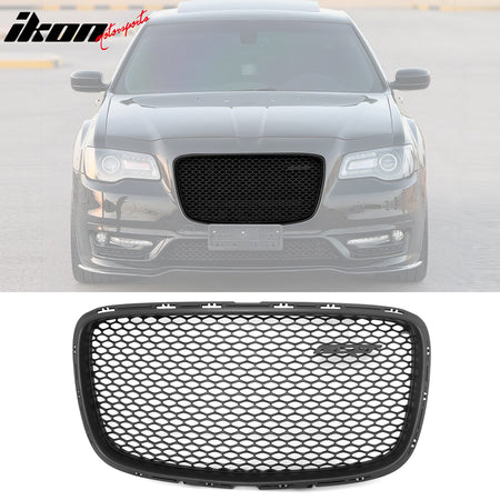 IKON MOTORSPORTS Front Upper & Lower Grilles, Compatible with 2015-2023 Chrysler 300 All Models, SRT Style Matte Black ABS Front Bumper Hood Upper Grille + PP Lower Grille Clip on Replacement 2PCS
