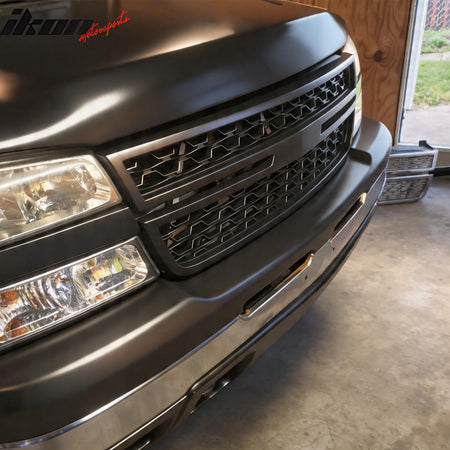 Fits 05-07 Chevy Silverado 1500 2500HD 3500 Front Upper Grille Matte Black