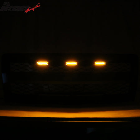 IKON MOTORSPORTS, Grille Compatible With 2014-2015 Chevrolet Silverado 1500, Bumper Hood Mesh Grill with Amber Signal Light