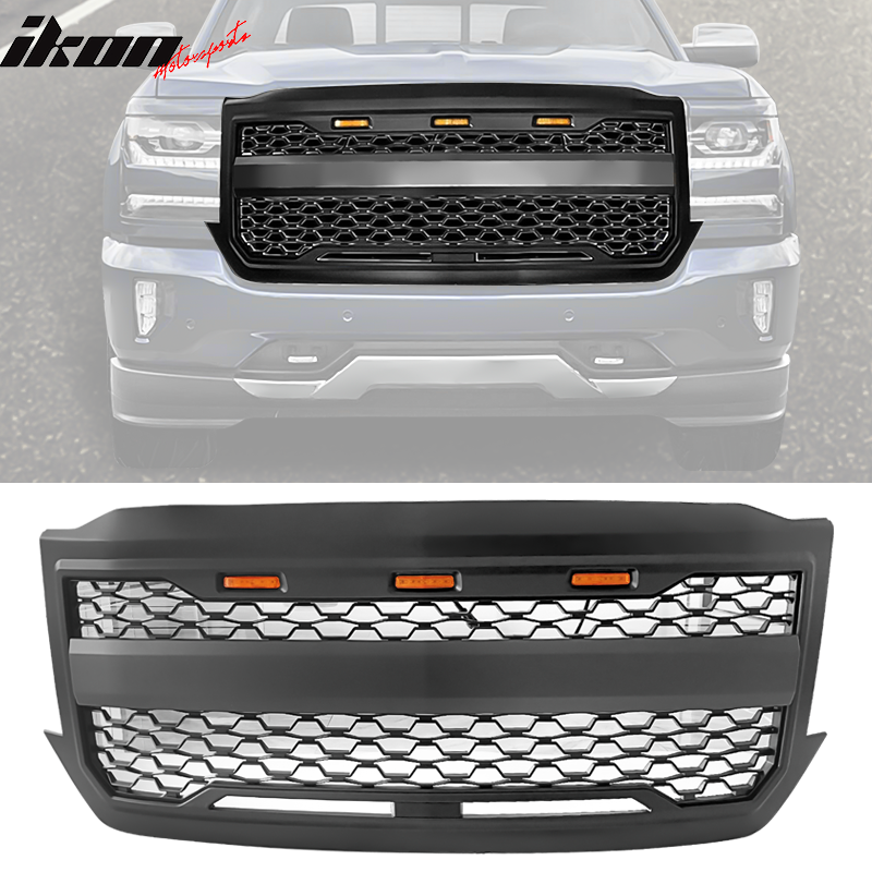 Fits 16-18 Chevy Silverado 1500 Front Bumper Hood Mesh Grille - Matte Black