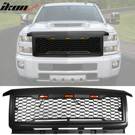 Fits 15-18 Chevy Silverado 2500 3500 Front Bumper Hood Mesh Grille - Gloss Black