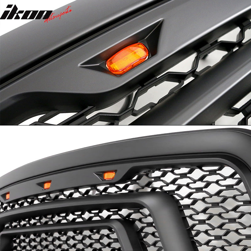 IKON MOTORSPORTS, Grille Compatible With 2013-2018 Dodge Ram 1500,  2019-2023 Ram 1500 Classic,Rebel Style Front Bumper Hood Mesh Grill Gloss  Black, 2014 2015 2016 2017 – Ikon Motorsports