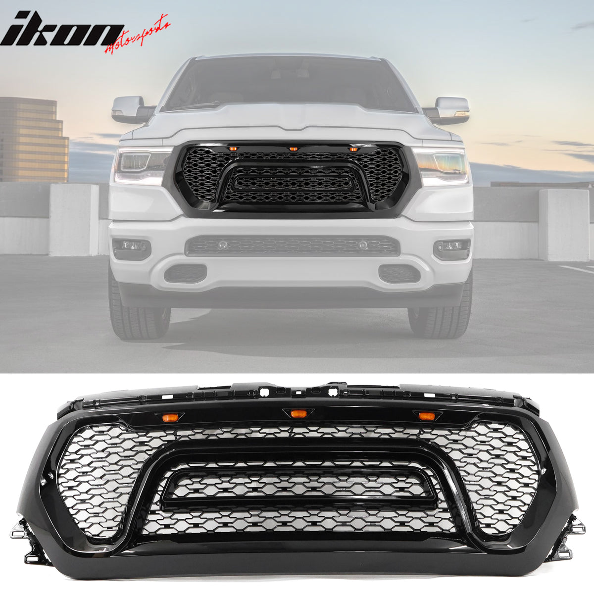 Fits 19-23 Ram 1500 Rebel Style Front Grille with Signal Lights ABS