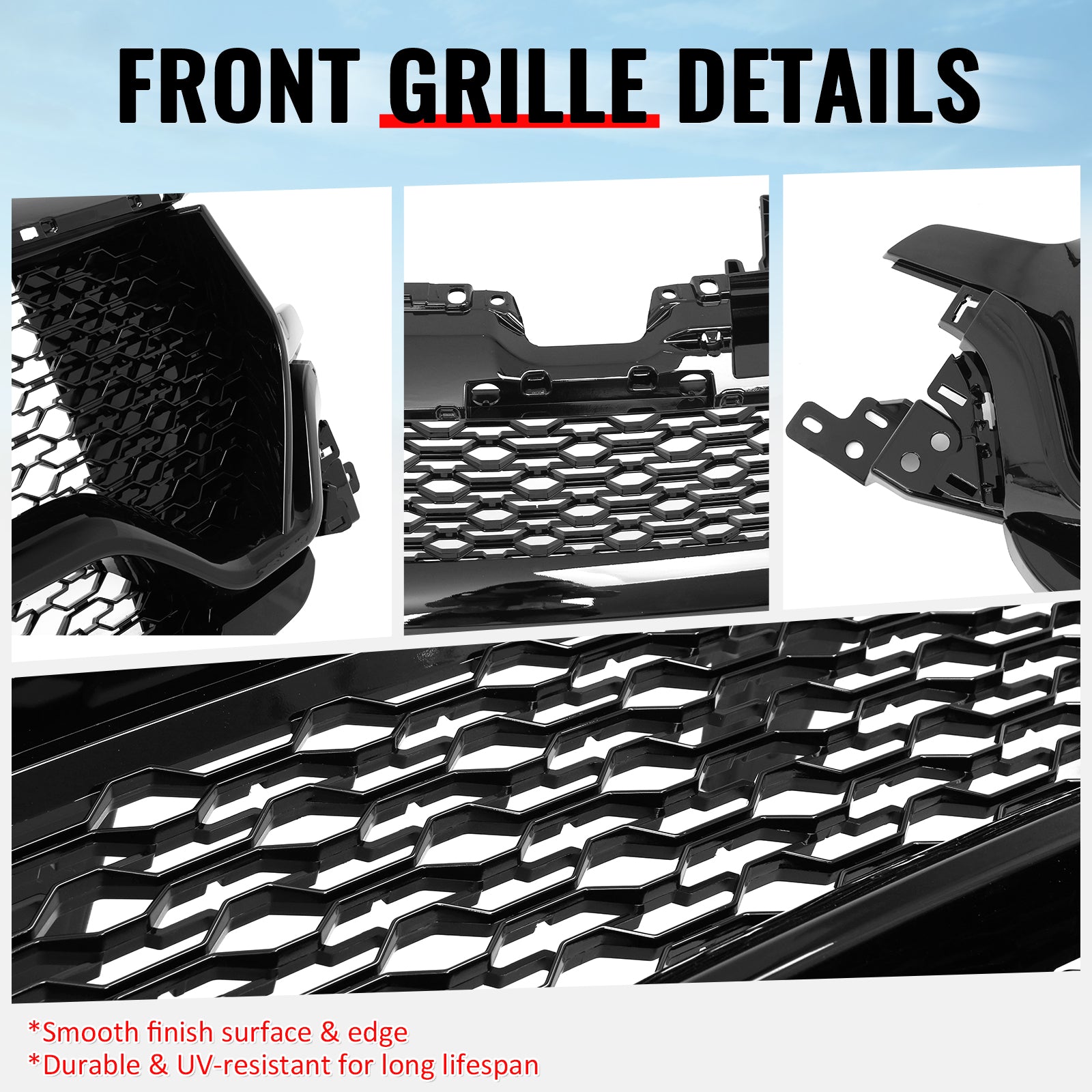 Fits 19-24 Ram 1500 Longhorn TRX Style Front Bumper Hood Grille Gloss Black ABS