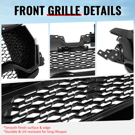 Fits 19-24 Ram 1500 Longhorn TRX Style Front Bumper Hood Grille Gloss Black ABS