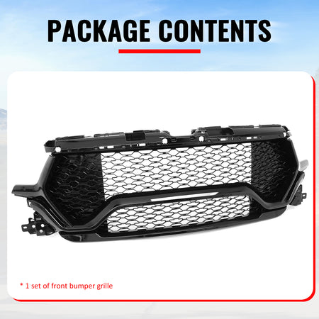Fits 19-24 Ram 1500 Longhorn TRX Style Front Bumper Hood Grille Gloss Black ABS