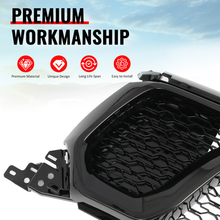 For 19-24 Ram 1500 Rebel OE Style Front Bumper Hood Grille Cover Gloss Black ABS