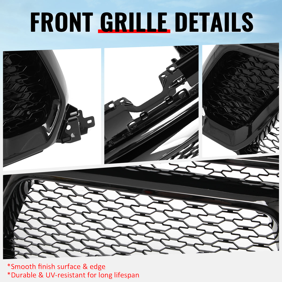 For 19-24 Ram 1500 Rebel OE Style Front Bumper Hood Grille Cover Gloss Black ABS