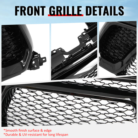 For 19-24 Ram 1500 Rebel OE Style Front Bumper Hood Grille Cover Gloss Black ABS