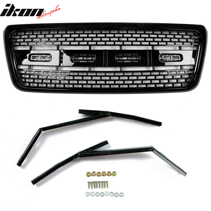 Grille Compatible With 2004-2008 Ford F150, Black Front Bumper Grill Hood Mesh by IKON MOTORSPORTS, 2005 2006 2007