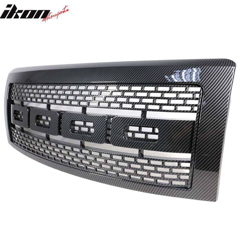 Fits 09-14 F150 R Style Front Grille Hood With Shell - Carbon Fiber Print