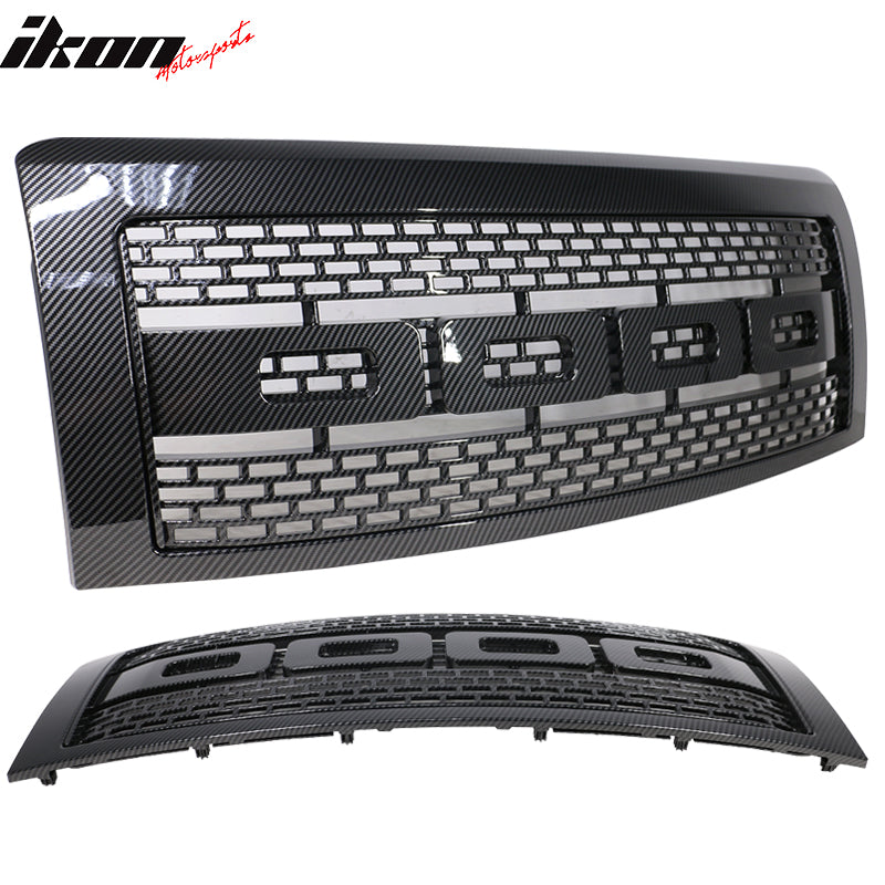 Fits 09-14 F150 R Style Front Grille Hood With Shell - Carbon Fiber Print