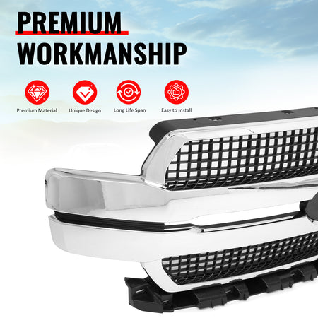 Fits 18-20 Ford F-150 King Ranch Lariat Platinum Front Upper Mesh Grille Chrome