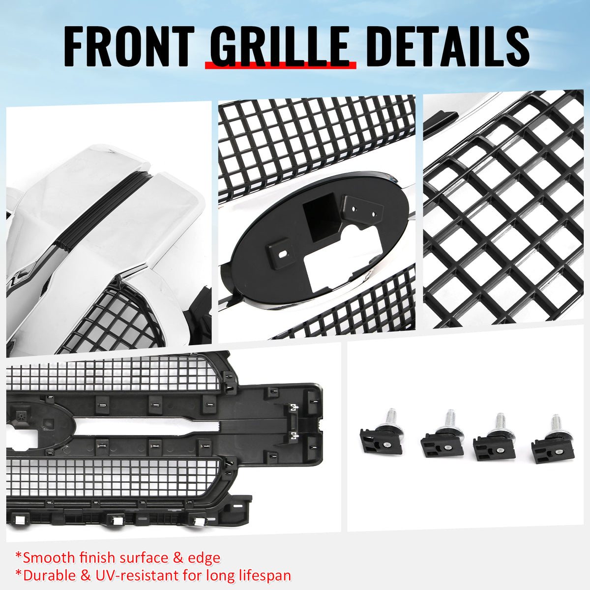 Fits 18-20 Ford F-150 King Ranch Lariat Platinum Front Upper Mesh Grille Chrome