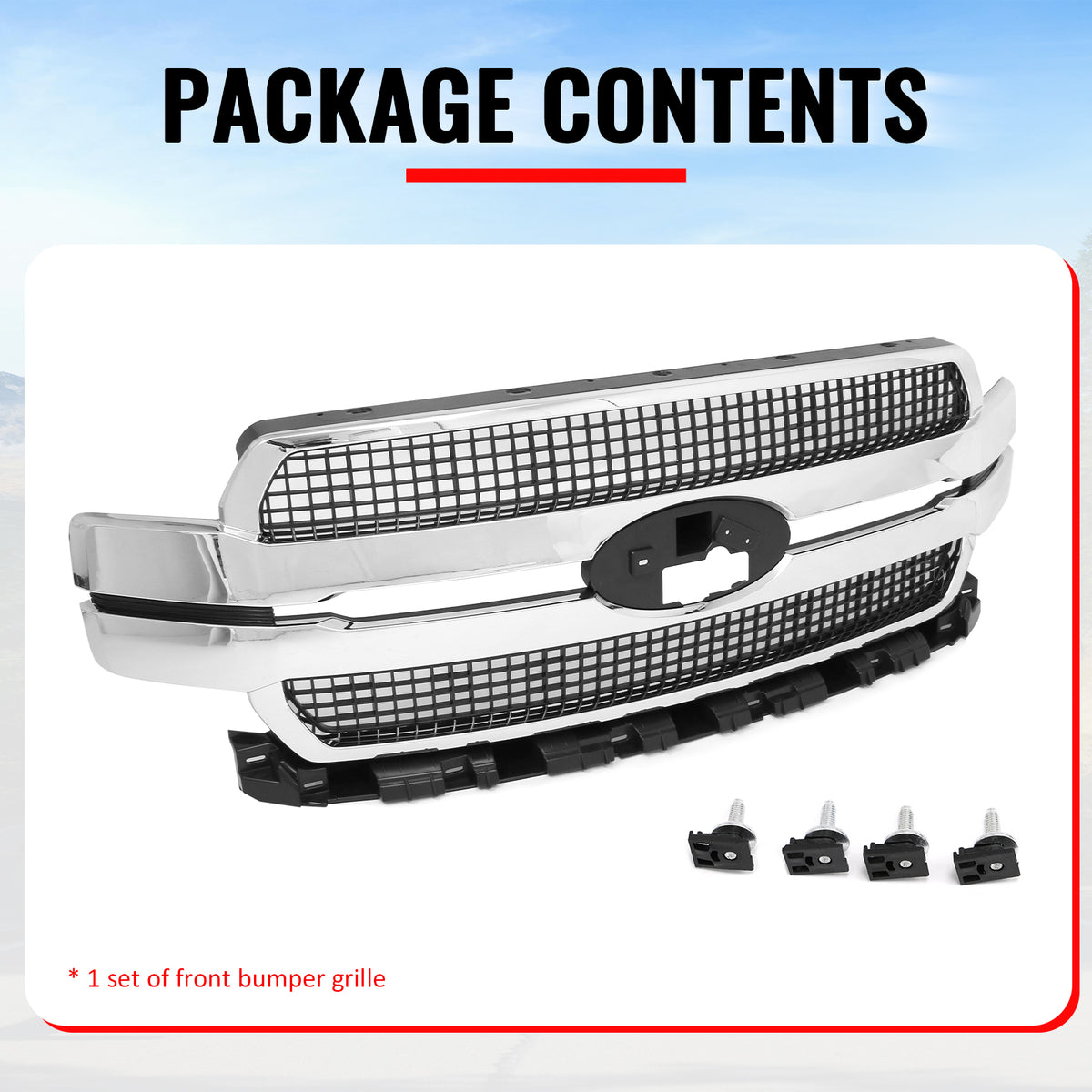 Fits 18-20 Ford F-150 King Ranch Lariat Platinum Front Upper Mesh Grille Chrome