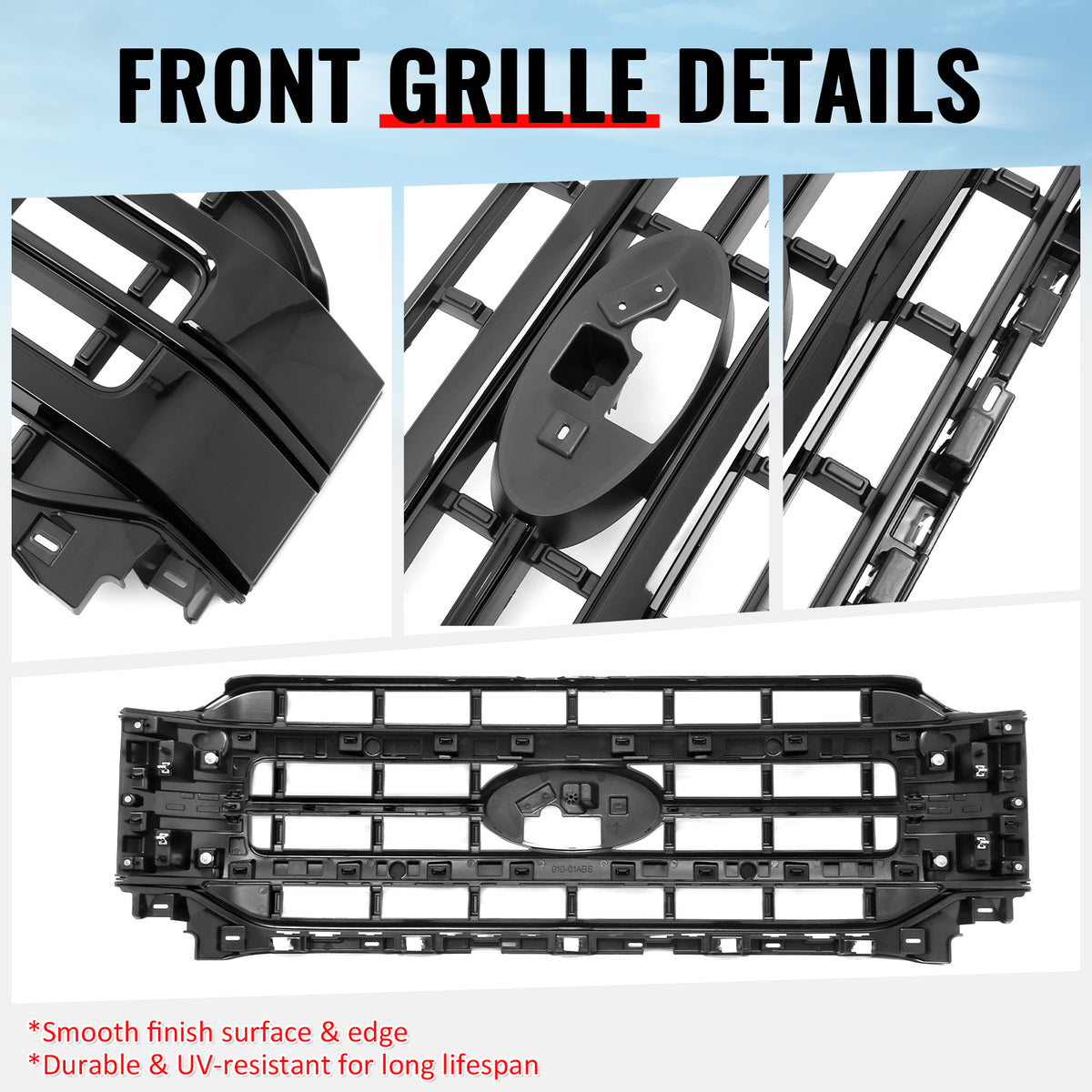Fits 21-23 Ford F-150 King Ranch Lariat Platinum Upper Mesh Grille Gloss Black