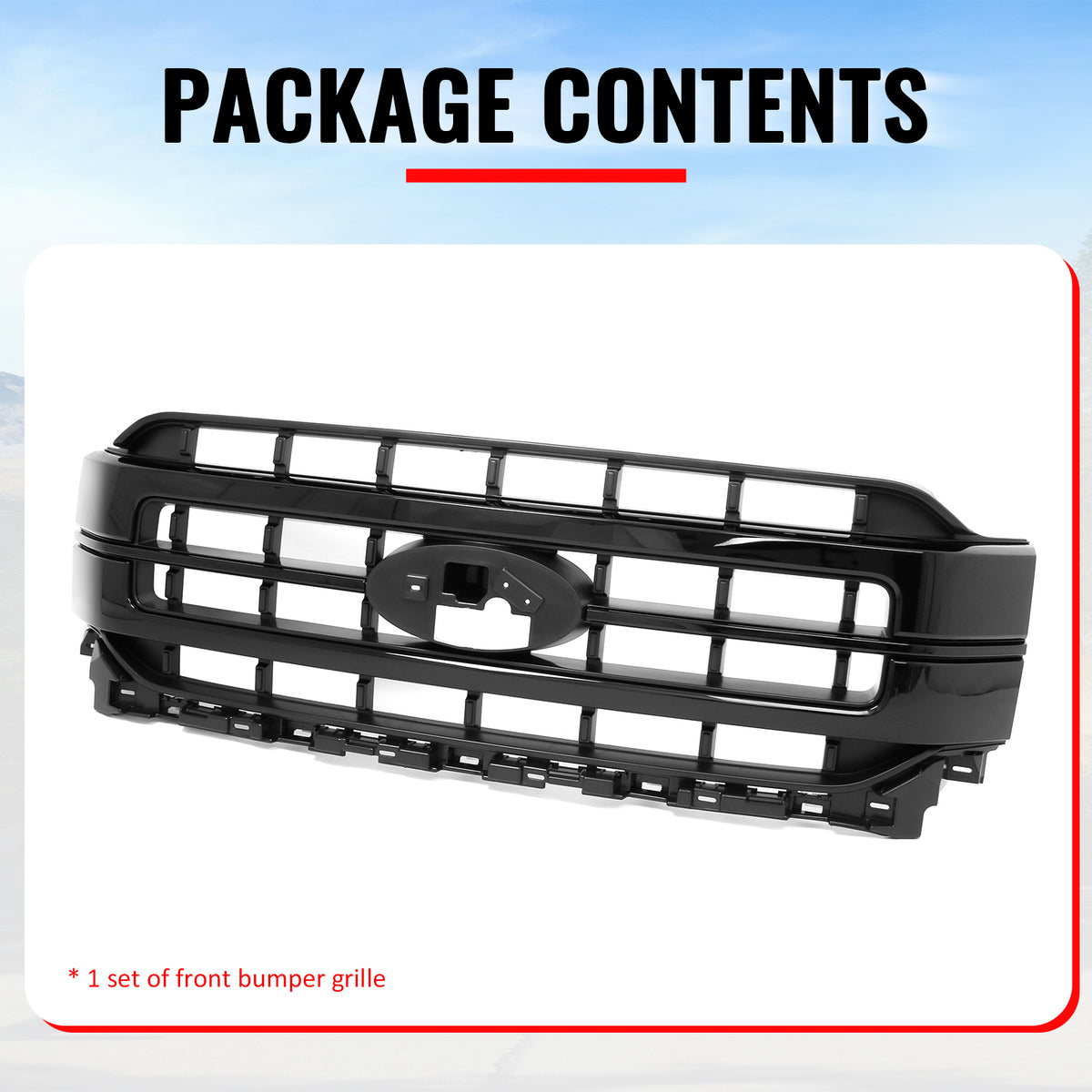 Fits 21-23 Ford F-150 King Ranch Lariat Platinum Upper Mesh Grille Gloss Black