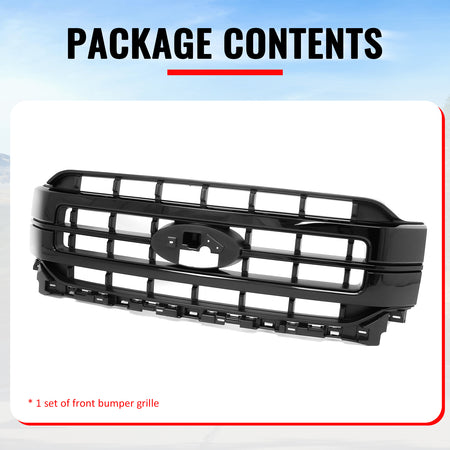 Fits 21-23 Ford F-150 King Ranch Lariat Platinum Upper Mesh Grille Gloss Black