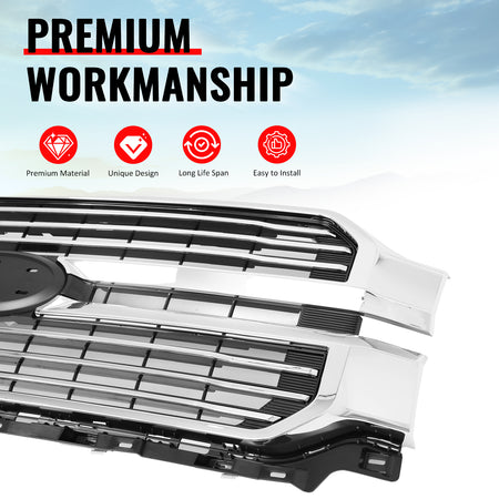 Fits 24-26 Ford F-150 King Ranch Lariat Platinum Front Upper Mesh Grille Chrome
