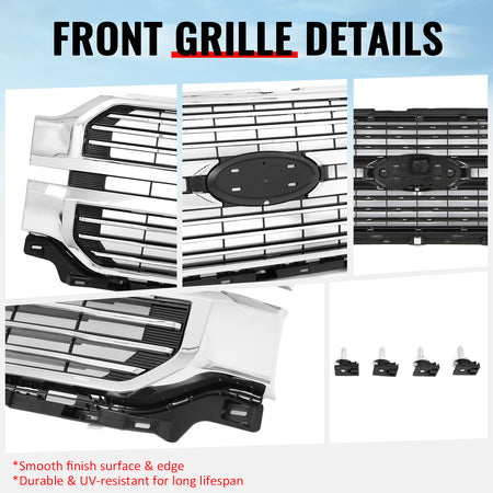 Fits 24-26 Ford F-150 King Ranch Lariat Platinum Front Upper Mesh Grille Chrome