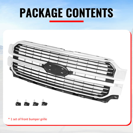 Fits 24-26 Ford F-150 King Ranch Lariat Platinum Front Upper Mesh Grille Chrome