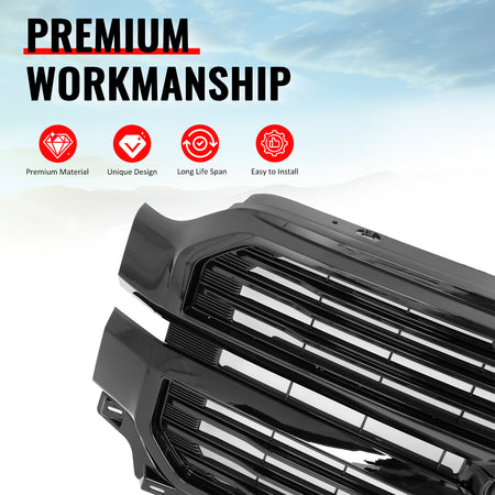Fits 24-26 Ford F-150 King Ranch Lariat Platinum Front Mesh Grille Gloss Black