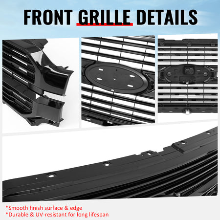 Fits 24-26 Ford F-150 King Ranch Lariat Platinum Front Mesh Grille Gloss Black