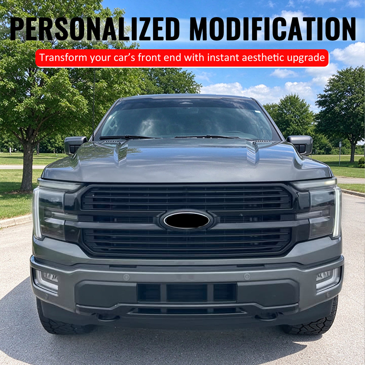 Fits 24-26 Ford F-150 King Ranch Lariat Platinum Front Mesh Grille Gloss Black