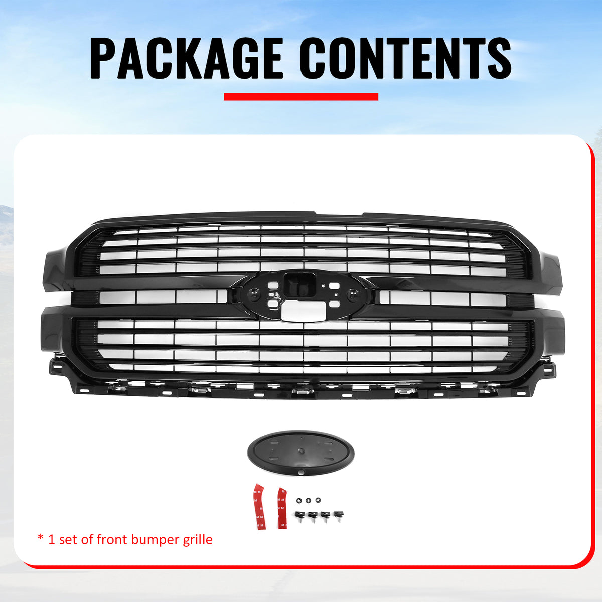 Fits 24-26 Ford F-150 King Ranch Lariat Platinum Front Mesh Grille Gloss Black