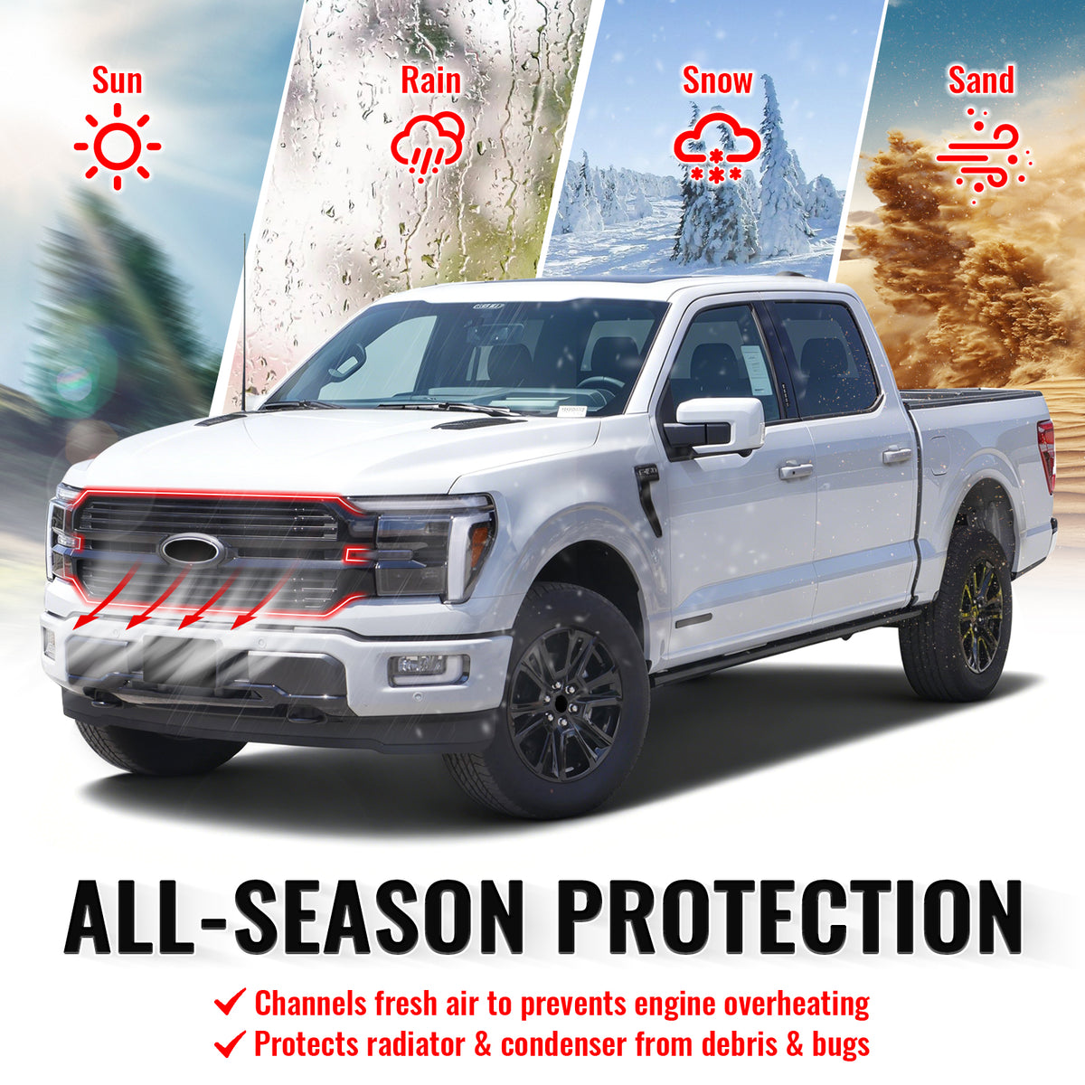 Fits 24-26 Ford F-150 King Ranch Lariat Platinum Front Mesh Grille Gloss Black