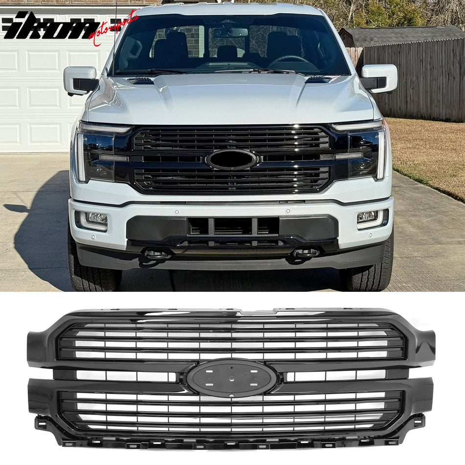 2024-2026 Ford F-150 F-150 King Ranch Lariat Platinum Style Gloss Black Grille ABS