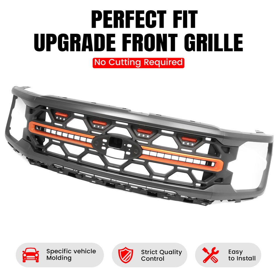 Fits 2024-2026 Ford F-150 Tremor Style Grille W/ Yellow Light Gray ABS