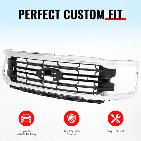 Fits 2024-2026 Ford F-150 XLT Style Front Mesh Grille Trim Chrome ABS