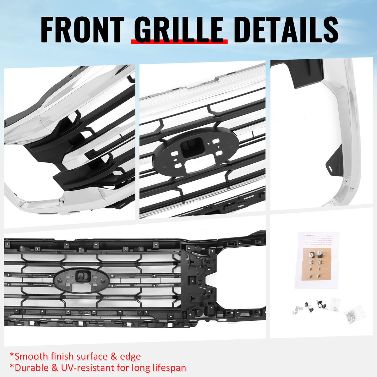 Fits 24-26 Ford F-150 XL STX XLT Tremor XLT Style Front Mesh Grille Cover Chrome