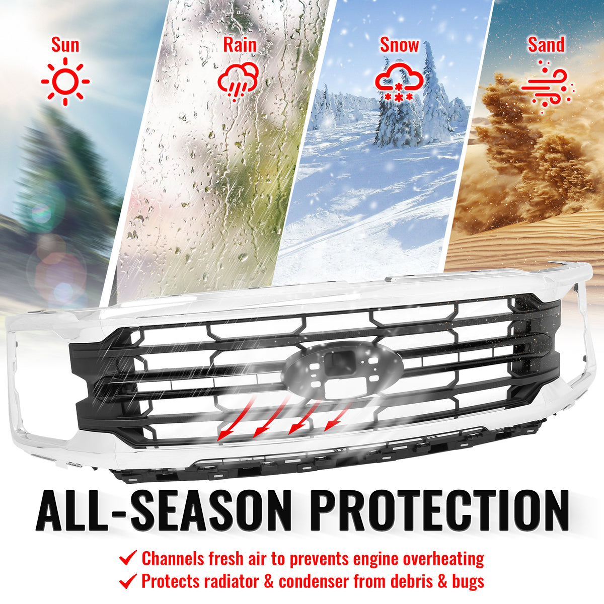 Fits 24-26 Ford F-150 XL STX XLT Tremor XLT Style Front Mesh Grille Cover Chrome