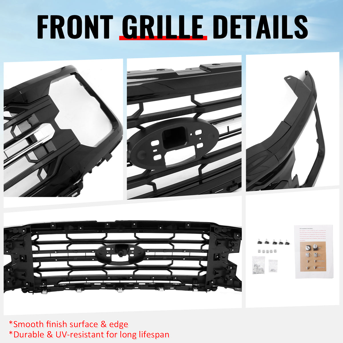 Fits 24-26 Ford F-150 XL STX XLT Tremor XLT Style Front Mesh Grille Gloss Black