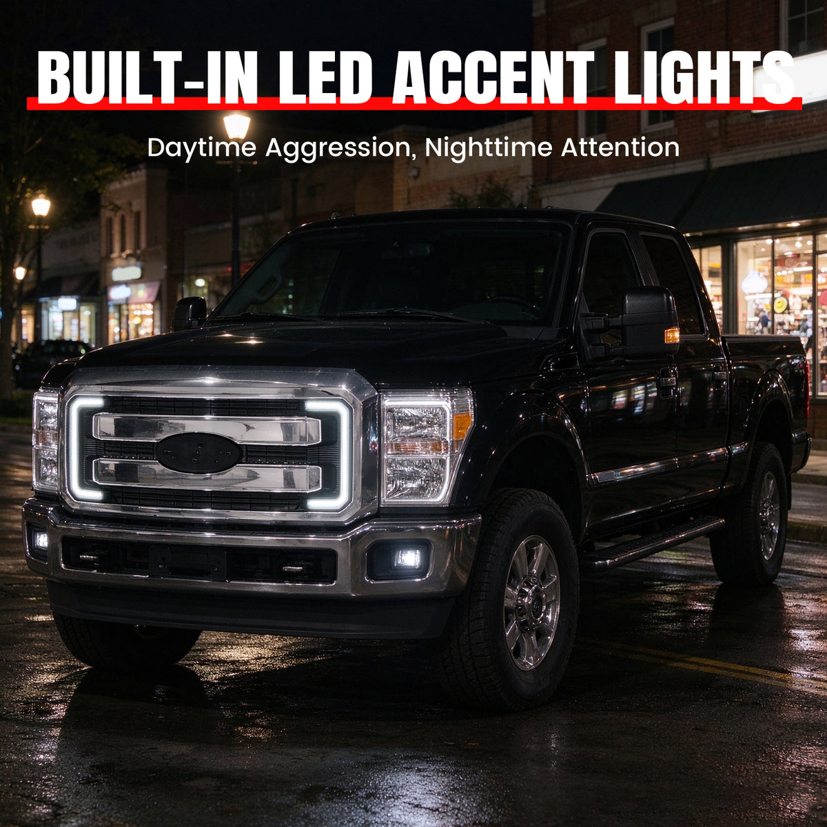 For 11-16 Ford F-250 F-350 F-450 F-550 Super Duty Lariat Grille Cover Chrome LED