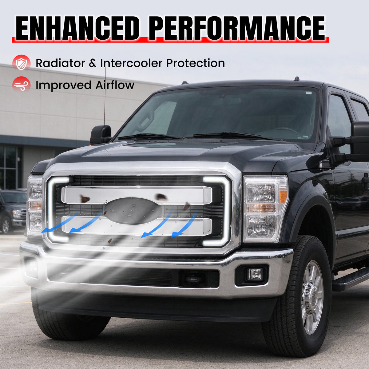 For 11-16 Ford F-250 F-350 F-450 F-550 Super Duty Lariat Grille Cover Chrome LED