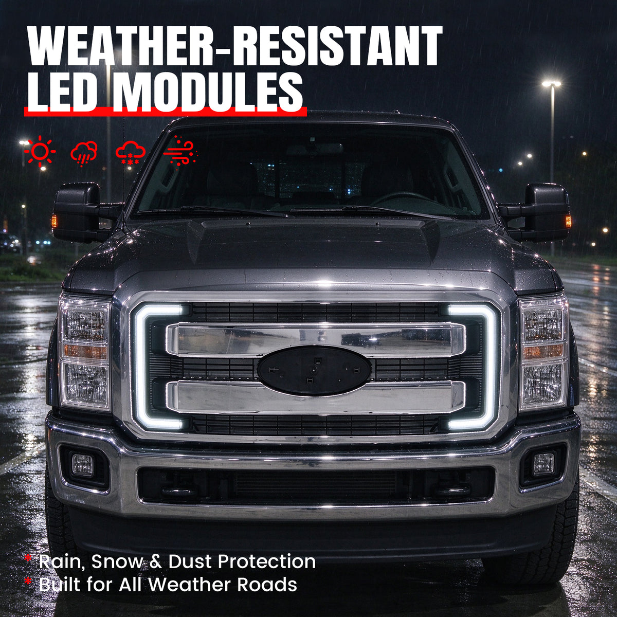 For 11-16 Ford F-250 F-350 F-450 F-550 Super Duty Lariat Grille Cover Chrome LED
