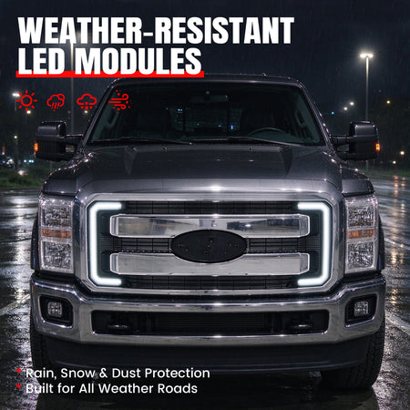 For 11-16 Ford F-250 F-350 F-450 F-550 Super Duty Lariat Grille Cover Chrome LED