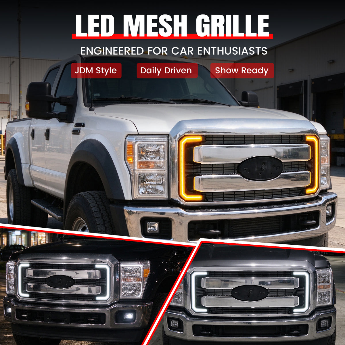 For 11-16 Ford F-250 F-350 F-450 F-550 Super Duty Lariat Grille Cover Chrome LED