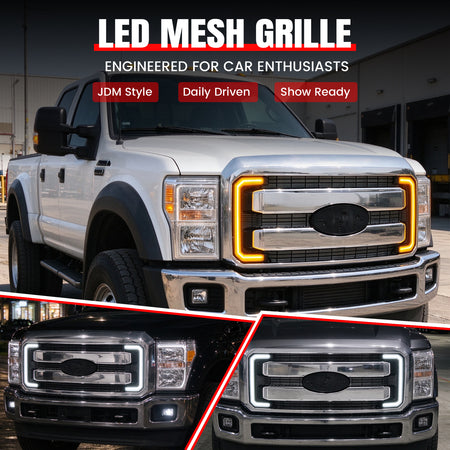 For 11-16 Ford F-250 F-350 F-450 F-550 Super Duty Lariat Grille Cover Chrome LED
