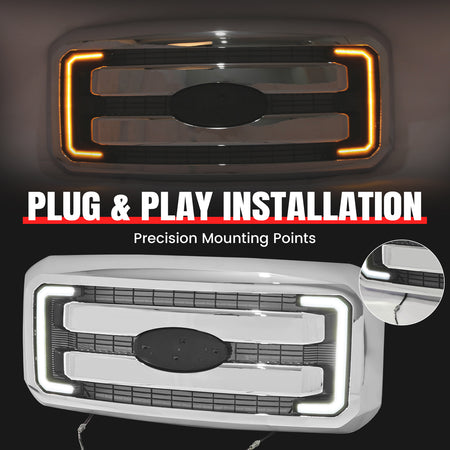 For 11-16 Ford F-250 F-350 F-450 F-550 Super Duty Lariat Grille Cover Chrome LED