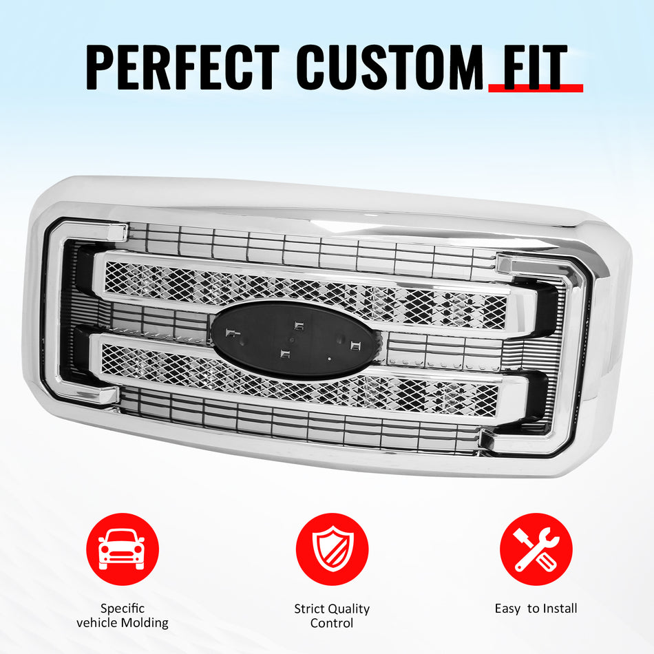 Fits 2011-2016 F250 F350 F450 F550 Super Duty Platinum Grille Chrome