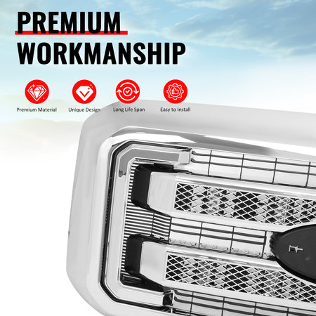 Fits 11-16 Ford F-250 F-350 F-450 F-550 Super Duty Platinum Grille Cover Chrome